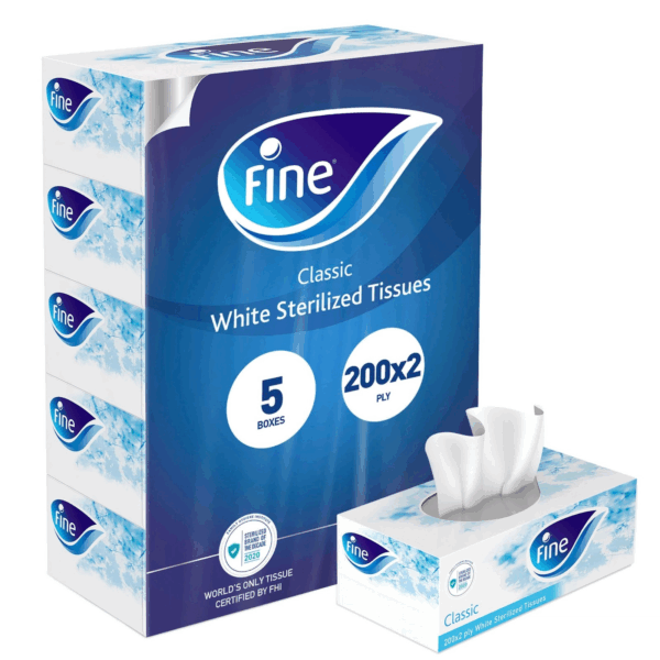 Fine White Sterilized Facial Tissue 2ply 5 x 200 Sheets