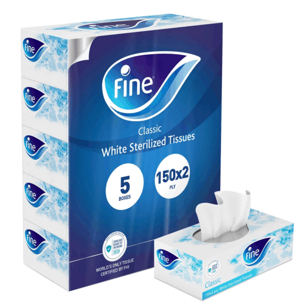 Fine Classic White Sterilized Facial Tissue 2ply 5 x 150 Sheets