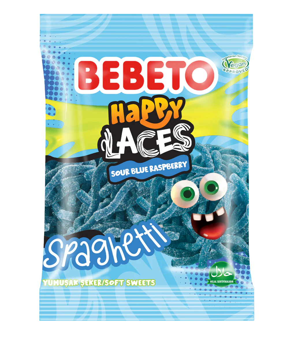 Bebeto Happy Laces Sour Blue Raspberry Spaghetti 80g