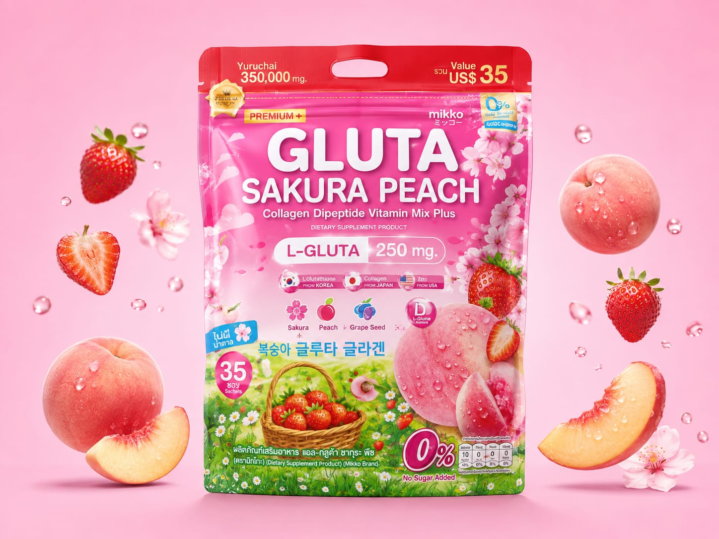Mikeo Gluta Sakura Peach Vitamin Mix Plus 35s x 10g